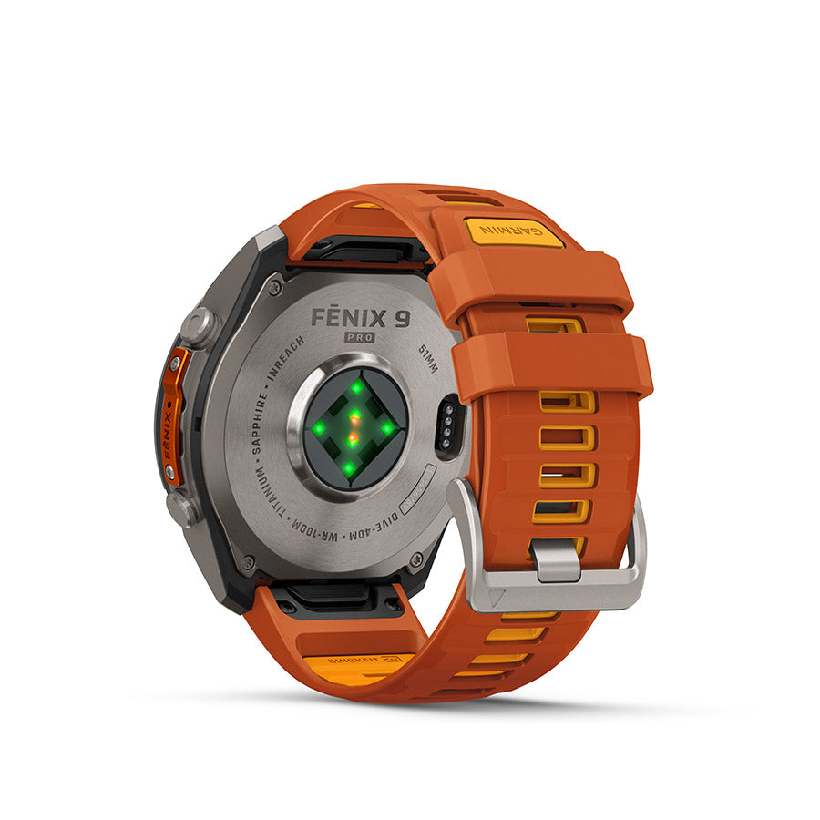 Garmin, fenix 9 Pro inReach 51mm, Watch, Watch Color: Titanium, Wristband: Autumn Orange / Spark Orange - Silicone